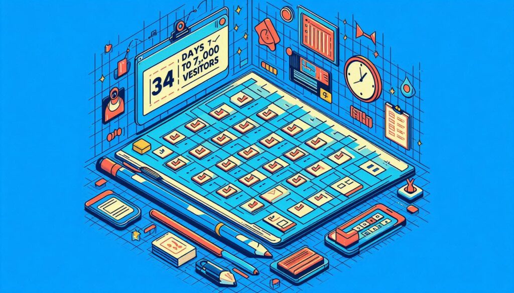 A detailed 34-day strategy outlining daily tasks—keyword research