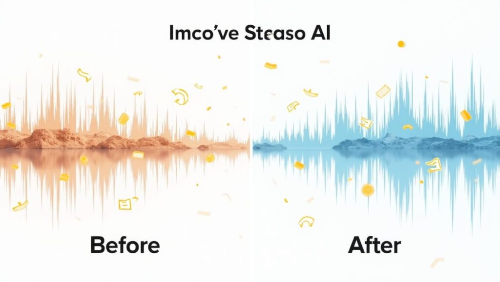 Audio waveform before and after AI-clean processing, with filler words highlighted then removed